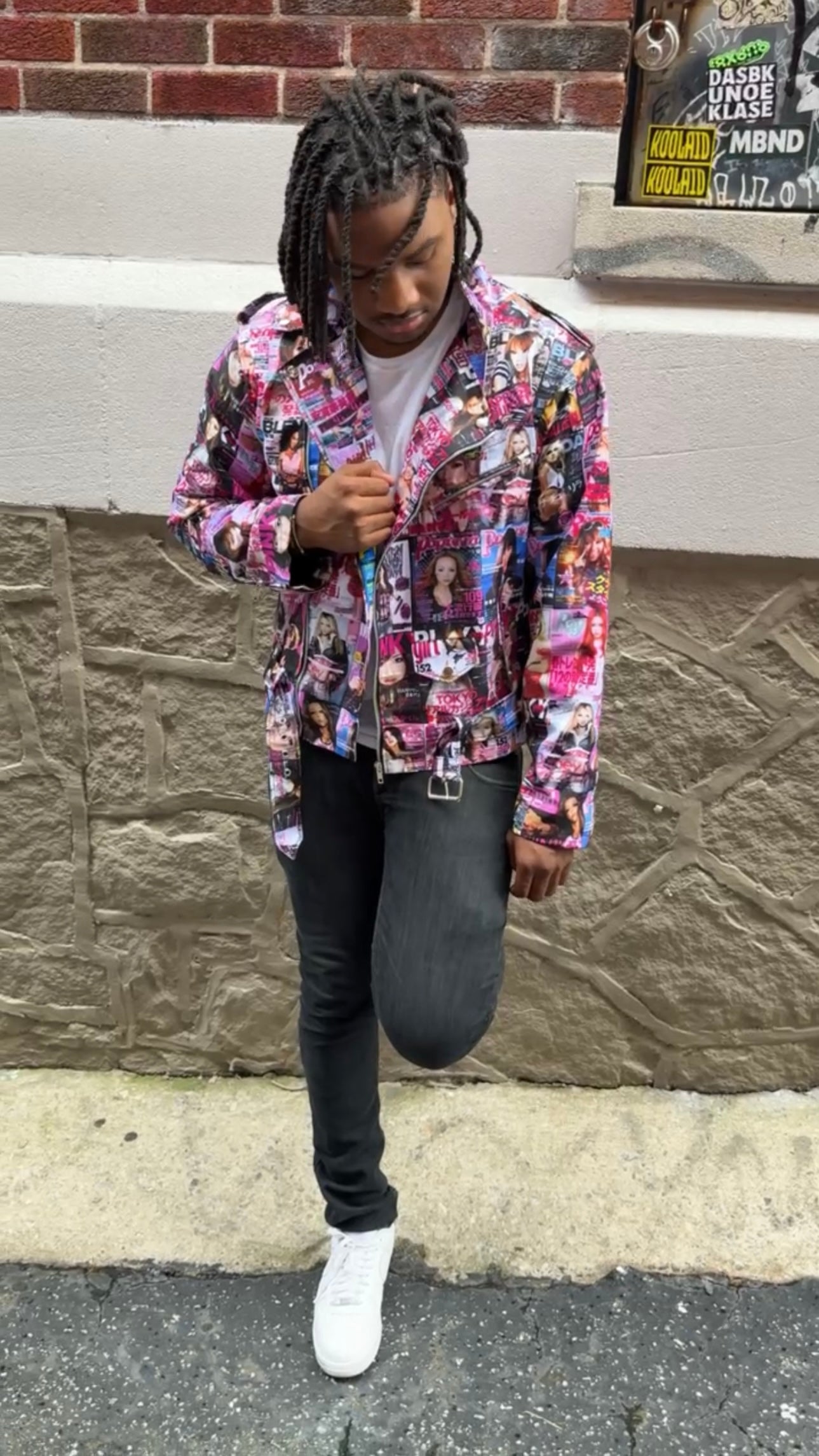 P*nk mag denim biker jacket