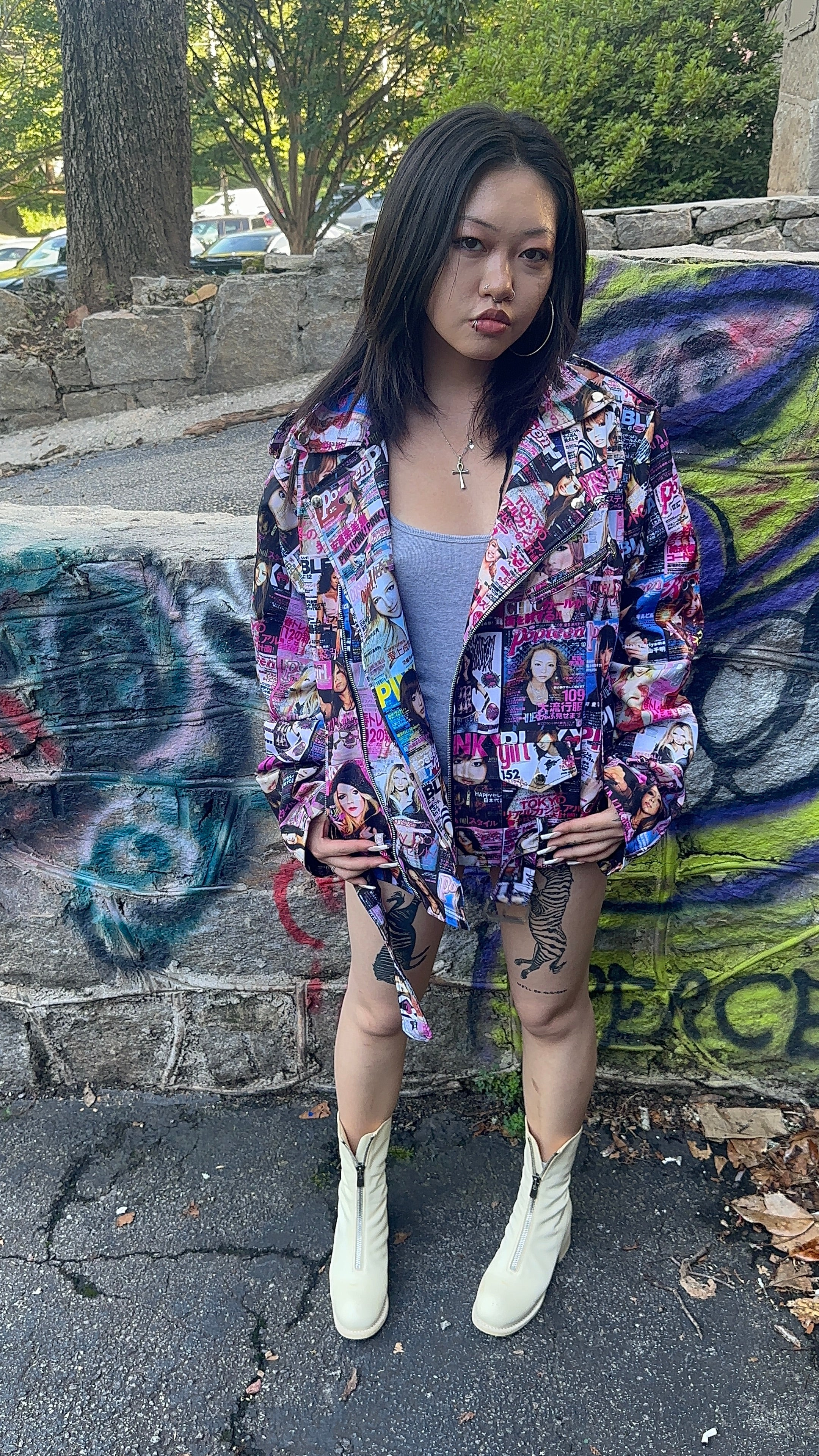 P*nk mag denim biker jacket