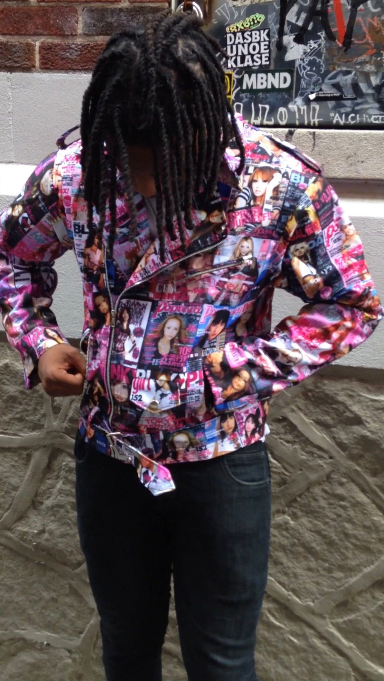 P*nk mag denim biker jacket